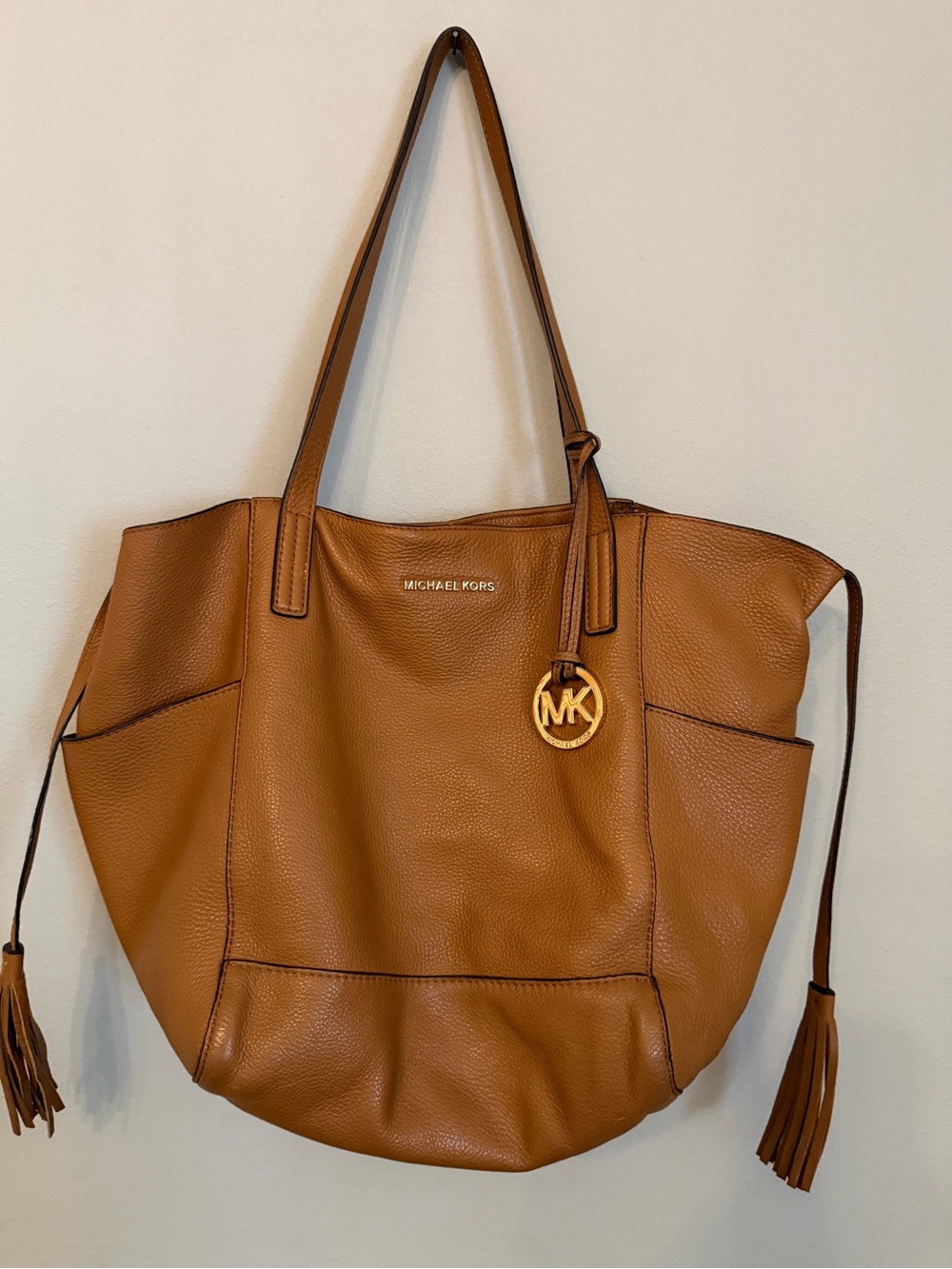 Michael Kors Cognac Pebbled Leather Tote with Logo Charm